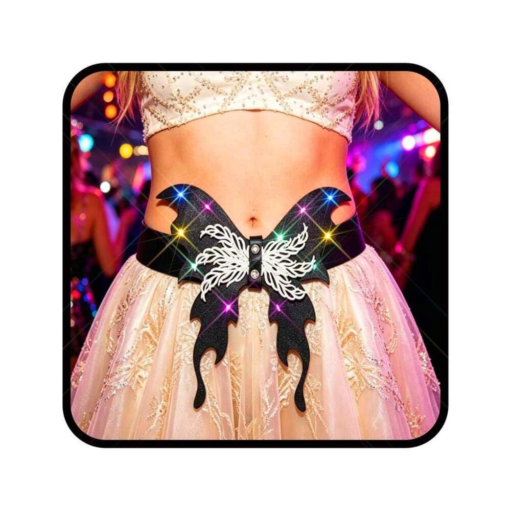 Womens Gothic Butterfly Bat Wing Faux Leather Belt Black Silver Party Cosplay